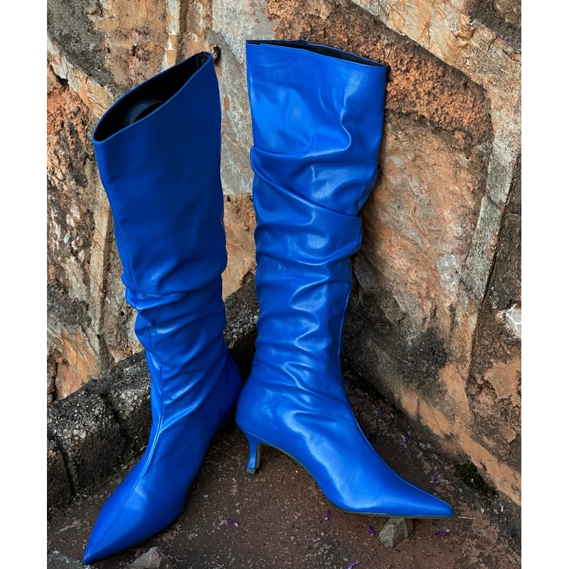 Royal Blue Splicing Stylish High Heel Boots Pointed Toe