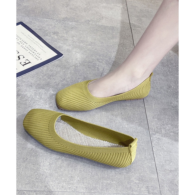 2024 Yellow Knit Cotton Fabric Flat Feet Shoes For Women