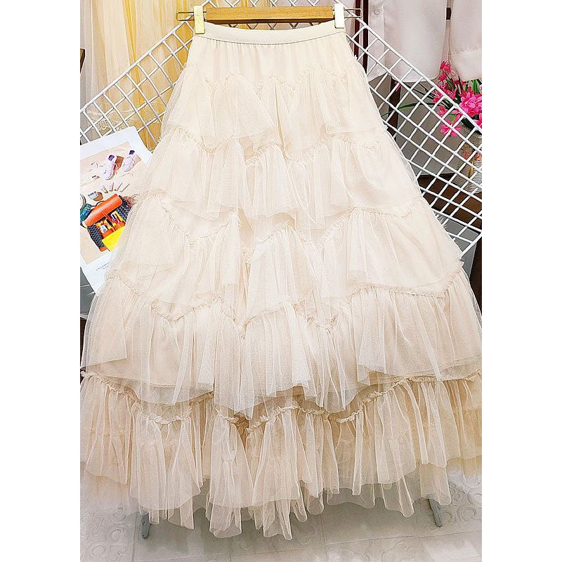 Apricot Tulle A Line Skirts High Waist Exra Large Hem Summer