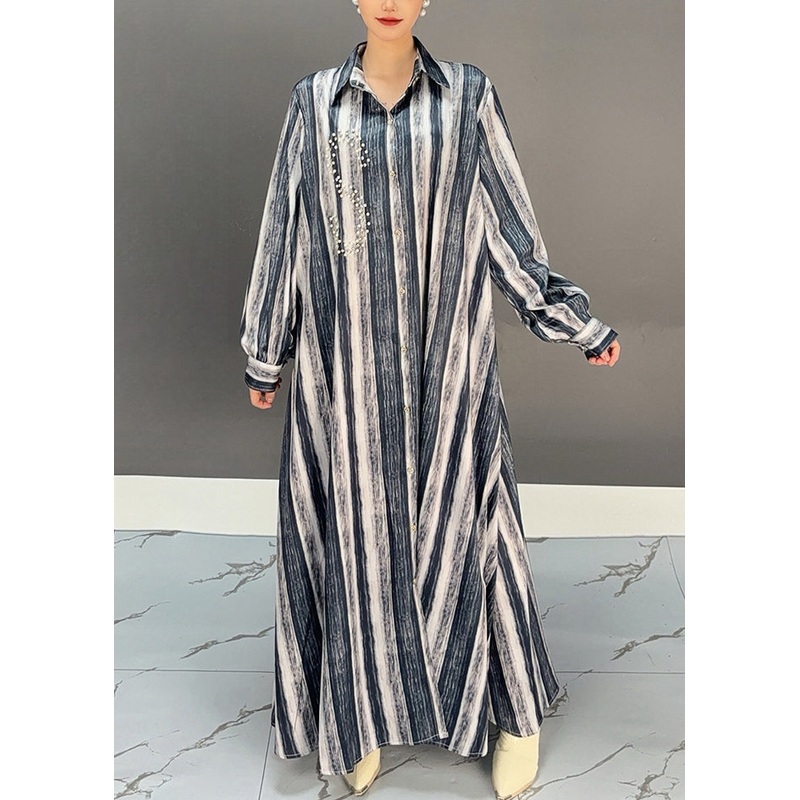 Black Striped Button Holiday Maxi Dress Spring