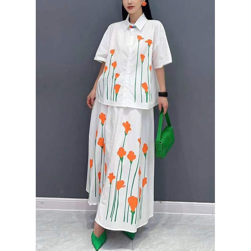 Brief White Peter Pan Collar Button Shirt And Skirts Two Piece Set Short Sleeve