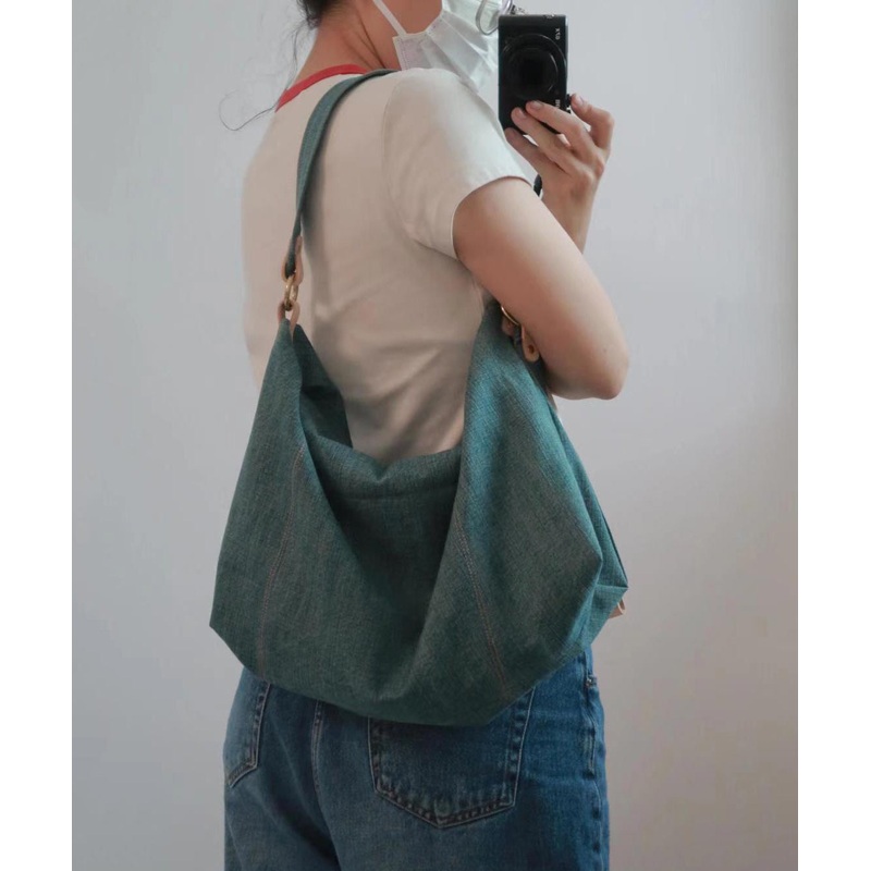 Casual Blue Large Capacity Solid Durable Denim Satchel Handbag