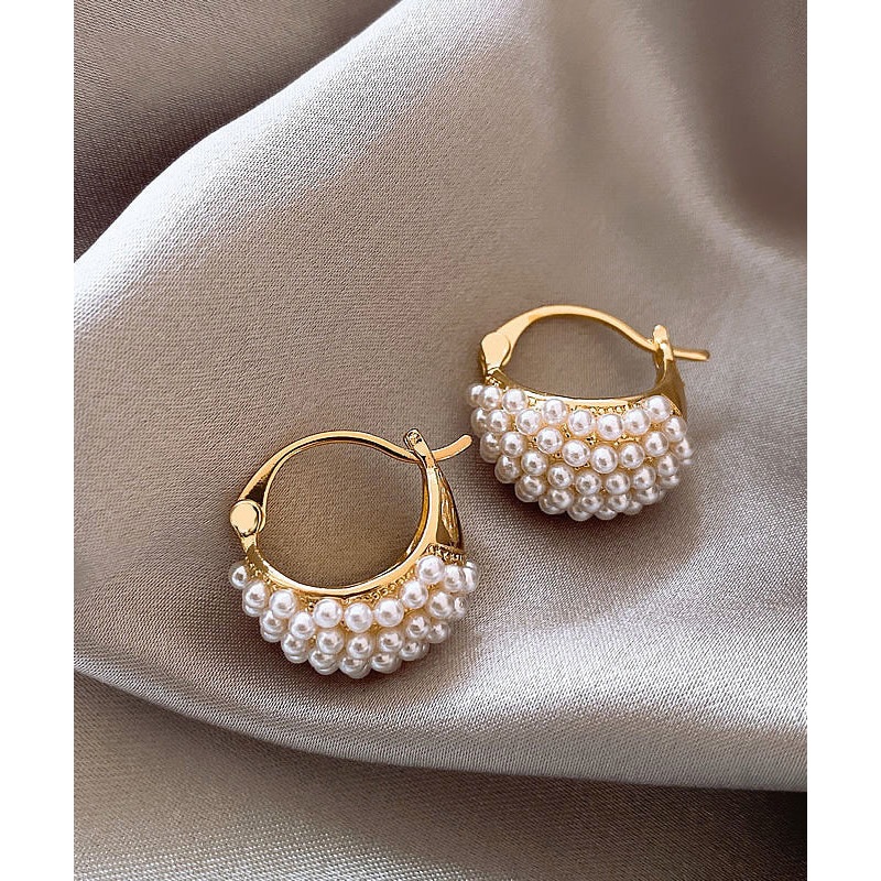 Elegant Gold Copper Alloy Pearl Hoop Earrings