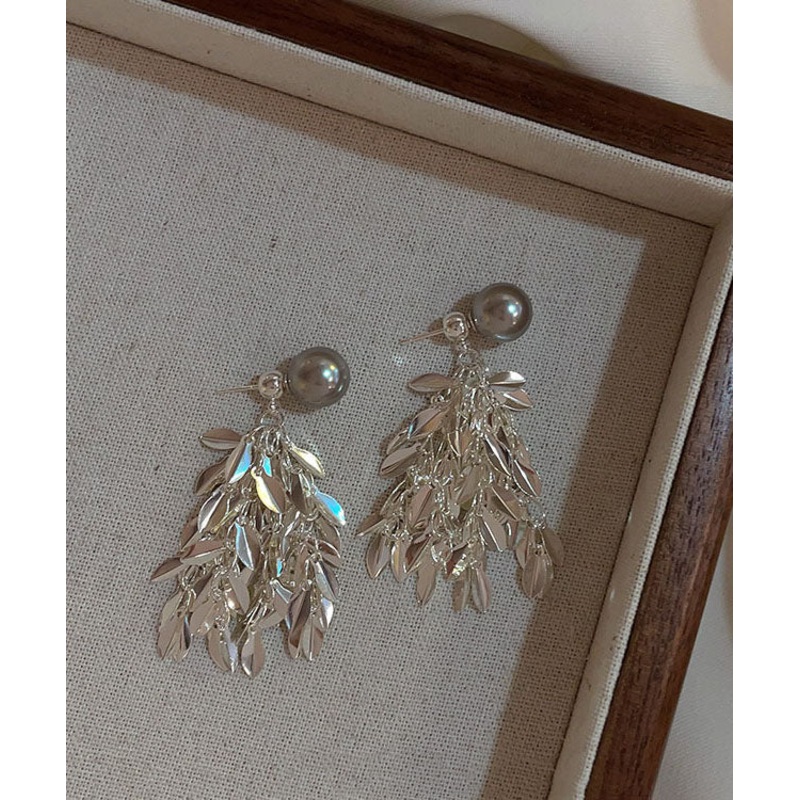 Fashion Silk Copper Overgild Pearl Tassel Drop Earrings