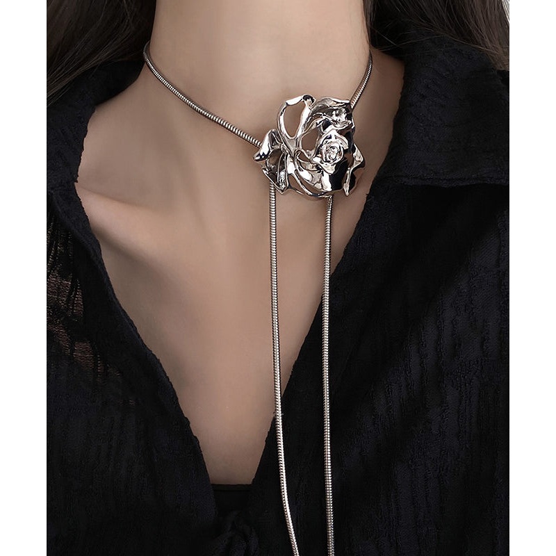 Fine Silk Stainless Steel Alloy Rose Lariat Necklace