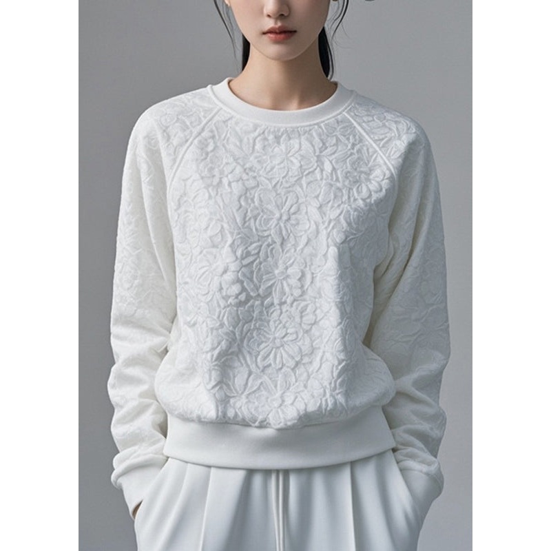 Loose White Patchwork Sweatshirt Fall