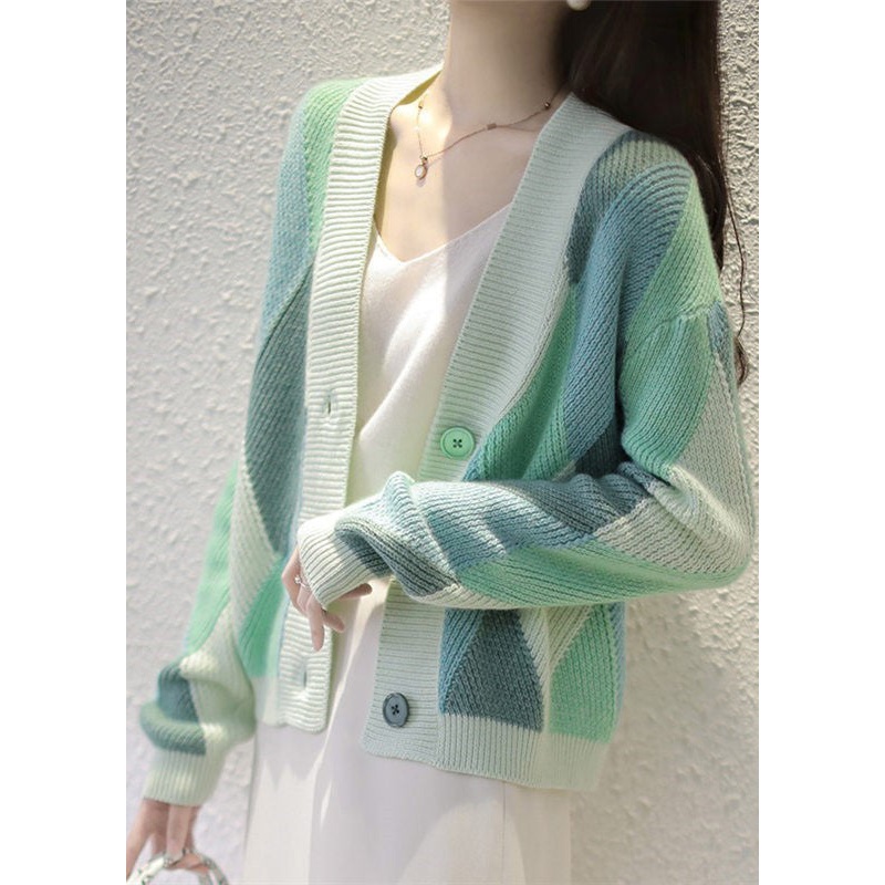 Modern Green Oversized Warm Knit Cardigans Spring