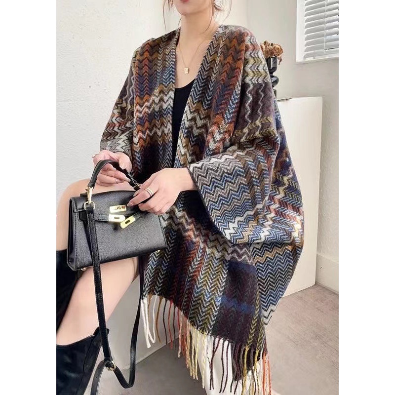 New Autumn And Winter Ethnic Style Black Coffee Tassel Shawl