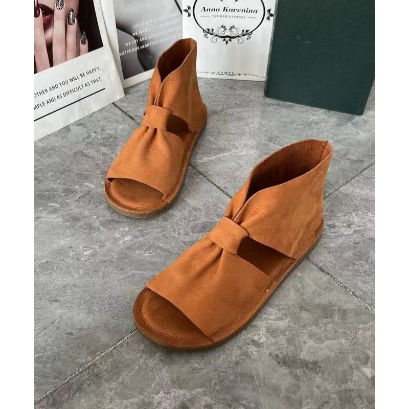Orange Cowhide Leather Sandals Hollow Out Peep Toe