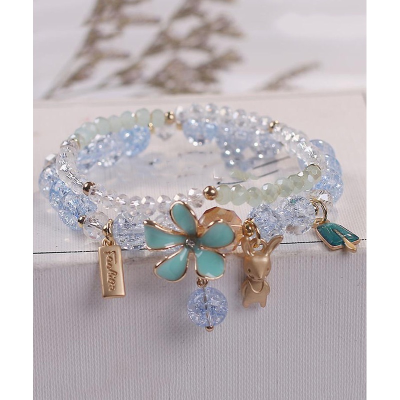 Stylish Blue Alloy Crystal Zircon Floral Charm Bracelet