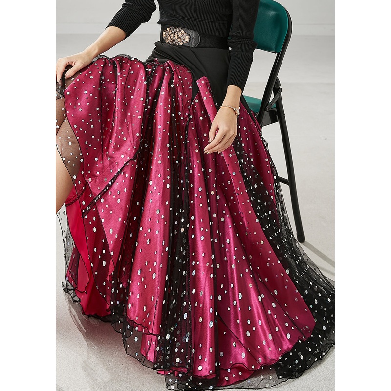 Women Mulberry Zircon Patchwork Tulle Skirts Spring
