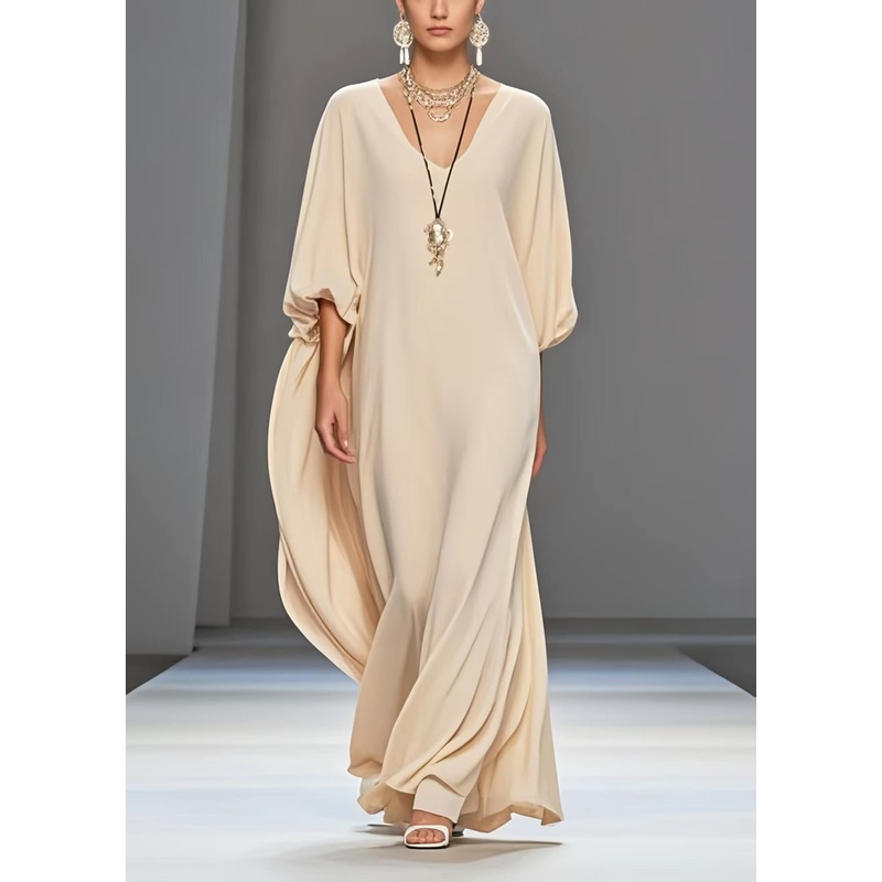 Art Apricot Oversized Draping Chiffon Dress Lantern Sleeve
