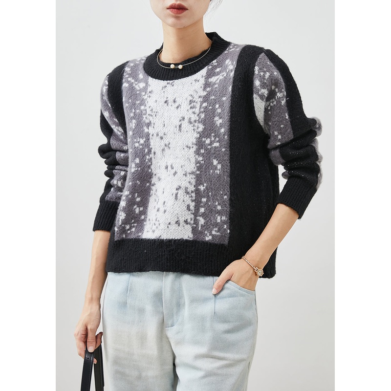 Black Tie Dye Knit Short Sweater Thick Winter