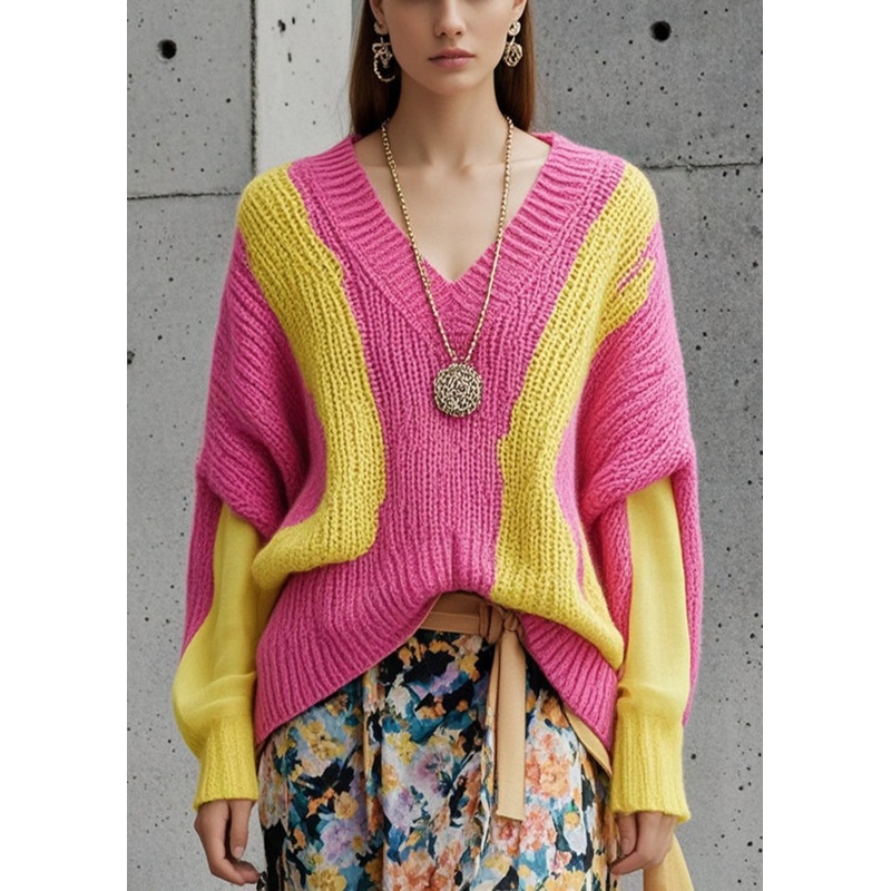 Bohemian Rose Patchwork Thick Knit Sweater Tops Fall