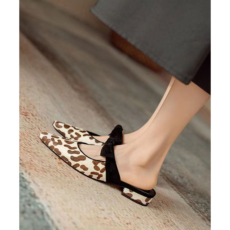 Boutique Horse Hair Bow Flat Slide Sandals Pointed Toe Summer