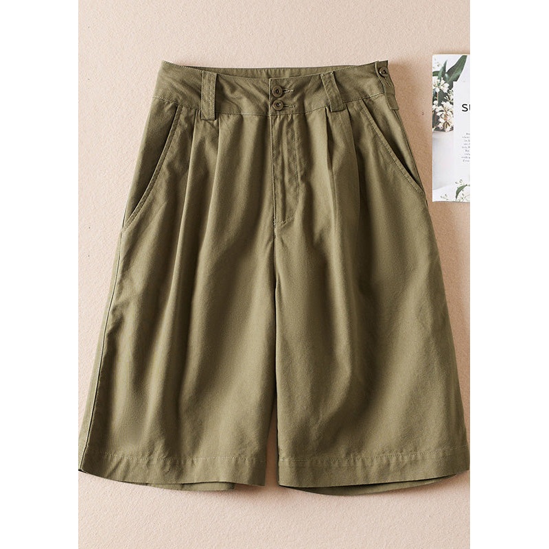 Casual Army Green Pockets High Waist Cotton Shorts Summer