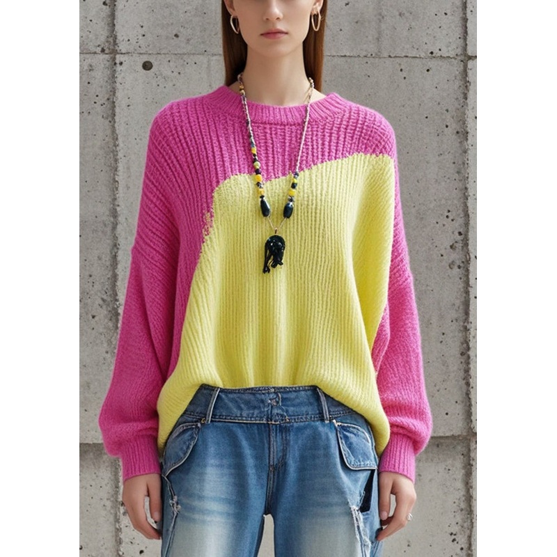Casual Colorblock Asymmetrical Patchwork Knit Sweaters Fall