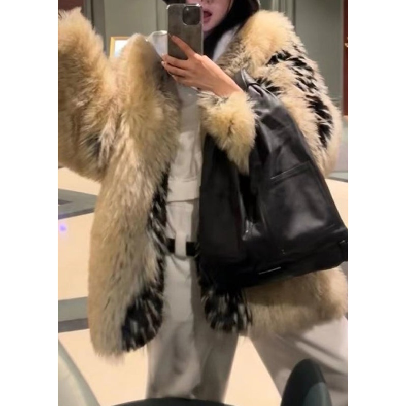 French Yellow Leather And Fur Coats Winter