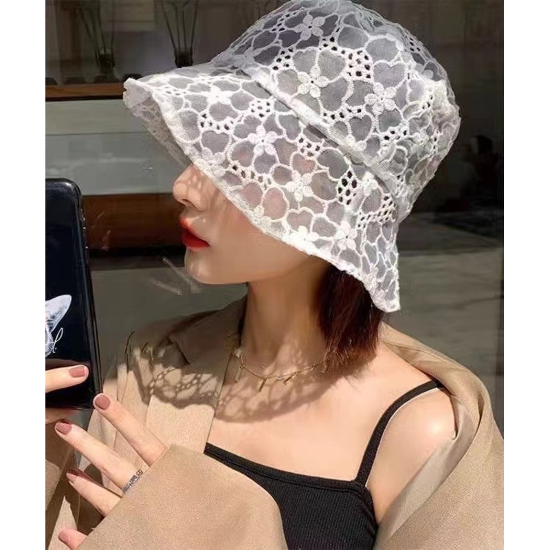 Korean White Version Versatile Thin Lace Hollow Out Bucket Hat