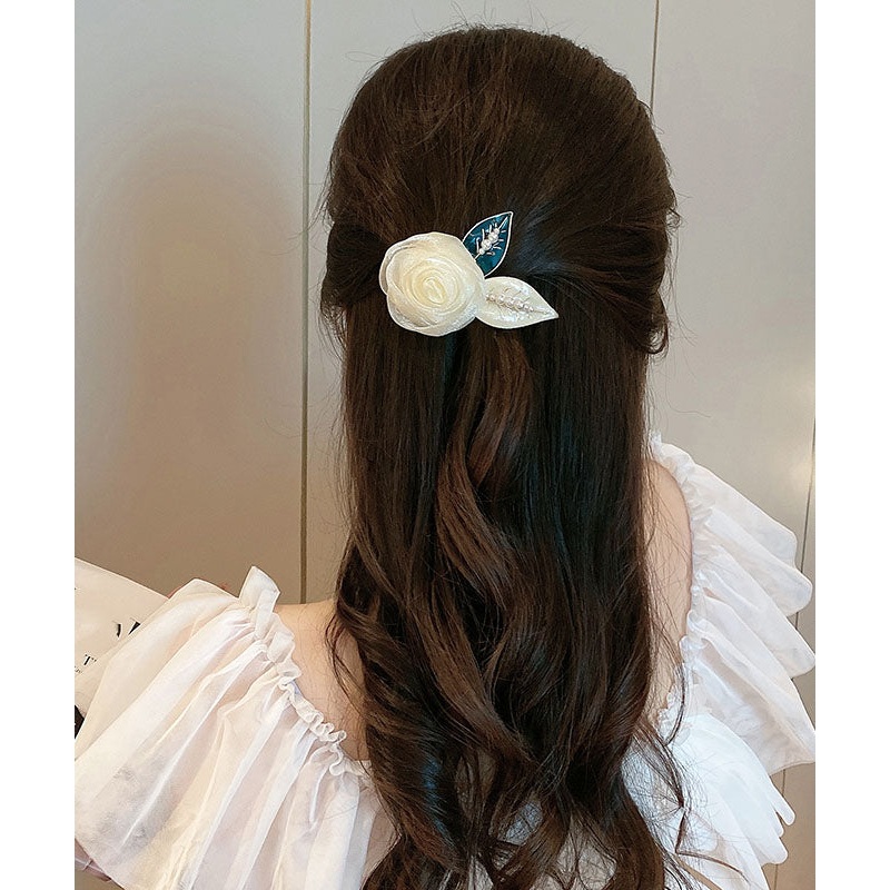Modern Beige Alloy Pearl Rose Floral Hairpin