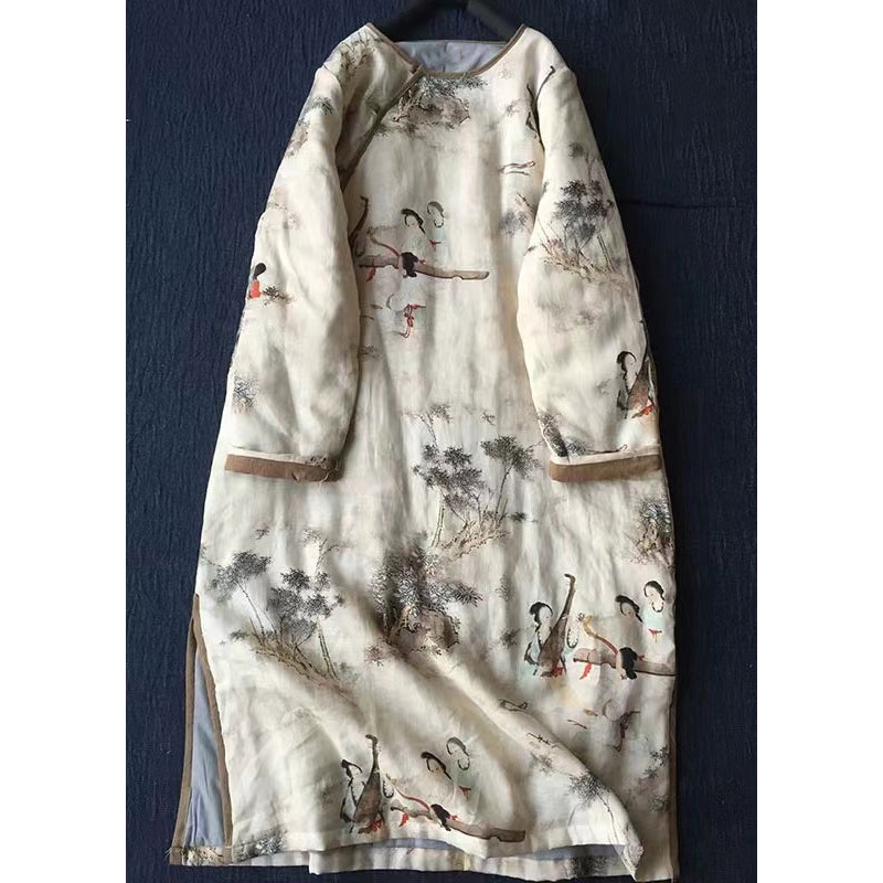 New Apricot Print Side Open Cotton Filled Coat Long Sleeve