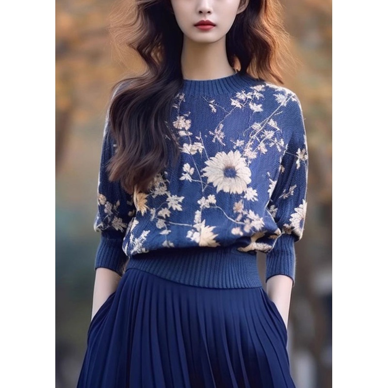 New Blue O Neck Cozy Thick Knit Sweater Winter