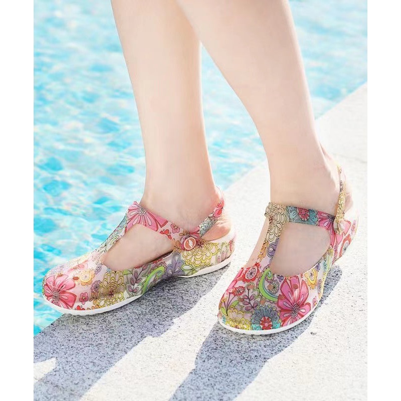 New Summer Hollow Out Print Wedge Beach Slide Sandals