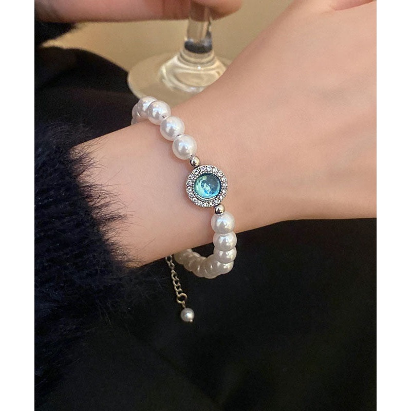 Novelty Silk Overgild Zircon Pearl Charm Bracelet