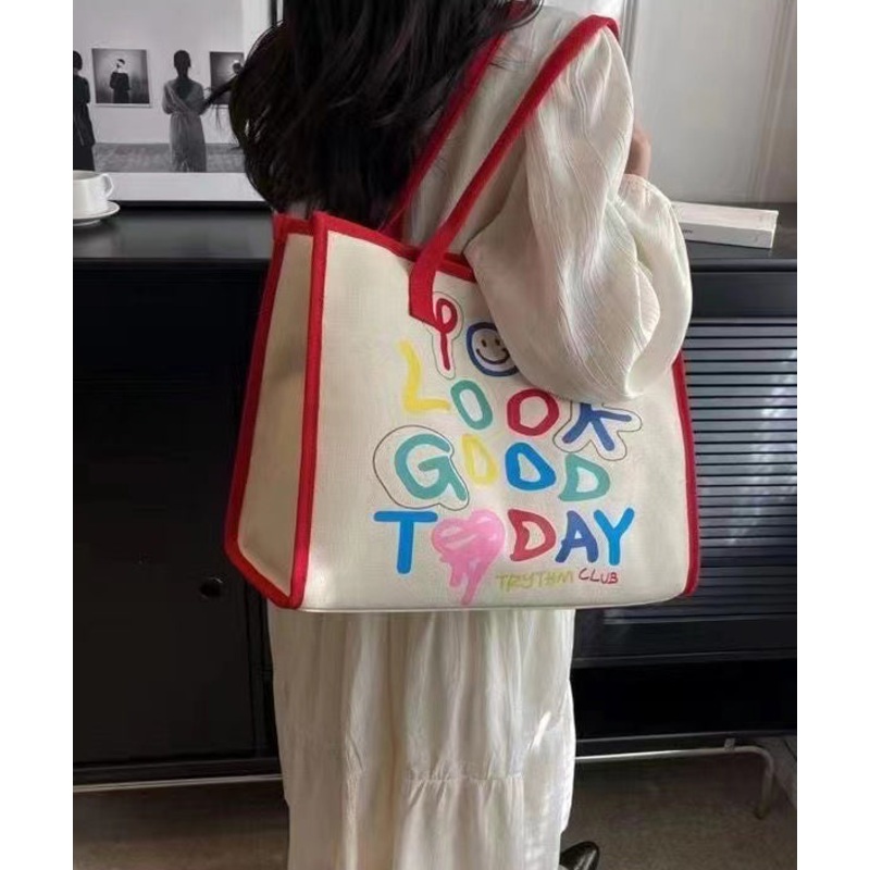 Organic Red Graphic Canvas Large Capacity Satchel Bag Handbag