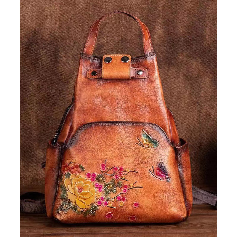 Original Design Brown Cowhide Embossed Backpack Bag