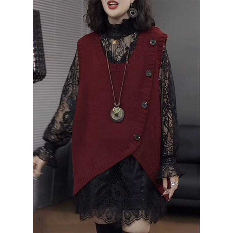 Plus Size Mulberry Asymmetrical Patchwork Knit Vest Sleeveless