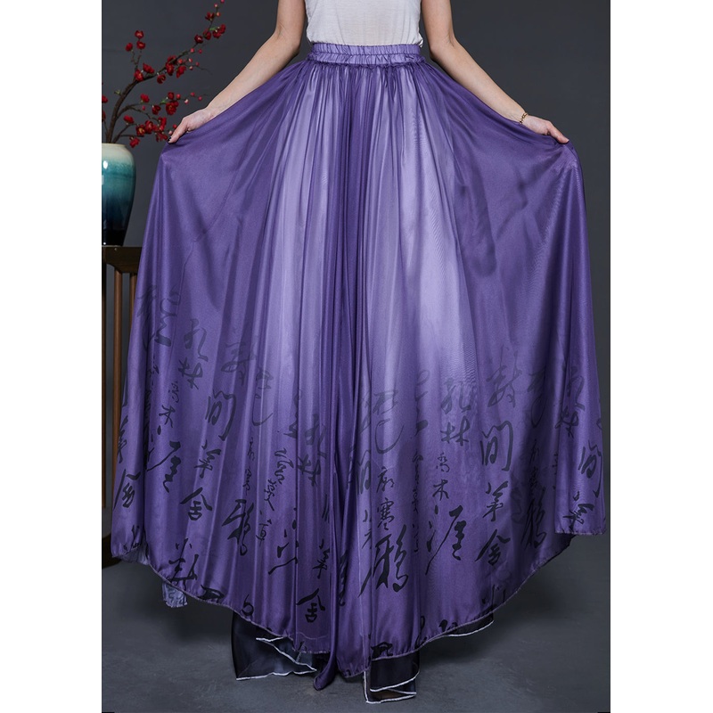 Purple Print Chiffon Dance Skirts Exra Large Hem Summer