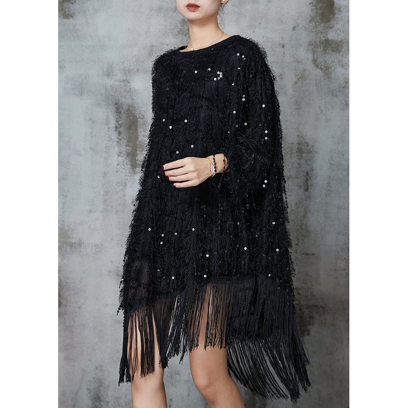 Style Black Tasseled Cotton Vacation Dresses Spring