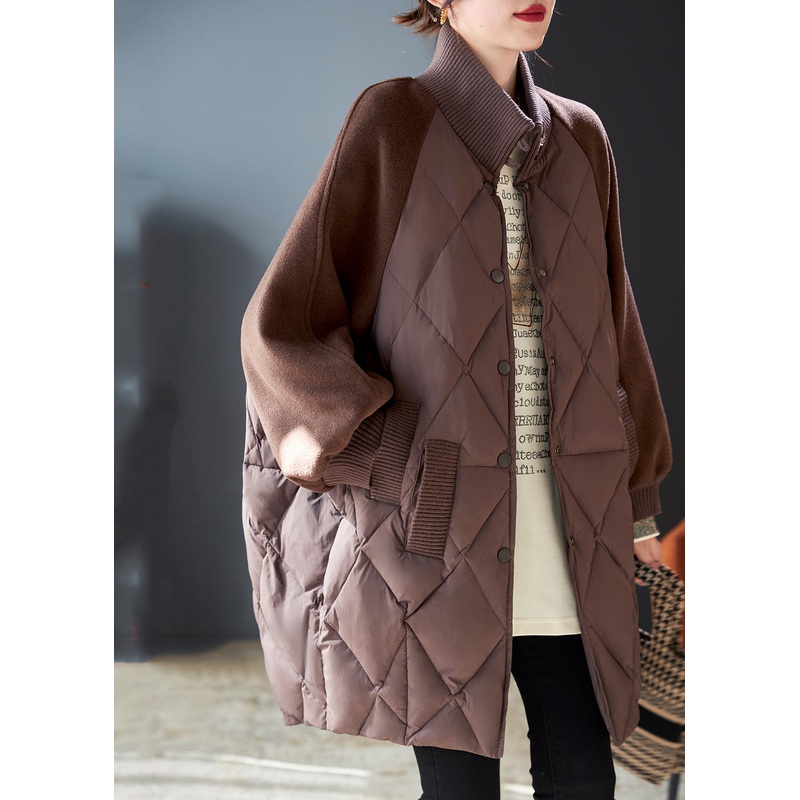 Stylish Brown Oversized Patchwork Woolen Fine Cotton Filled Jackets Winter