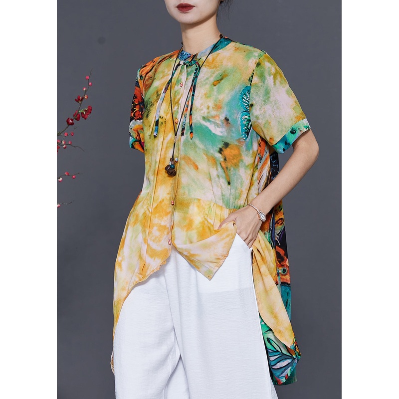 Unique Tasseled Tie Dye Low High Design Chiffon Top Spring
