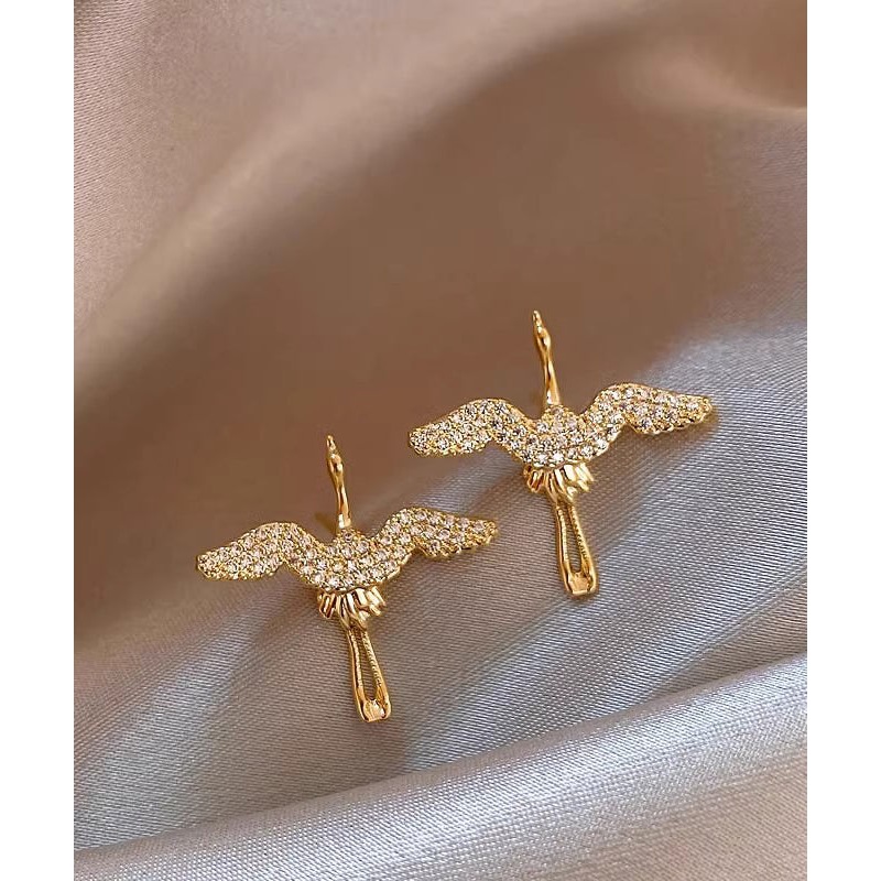 Vogue Gold Stainless Steel Zircon Crane Stud Earrings