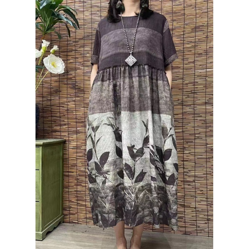 Women O Neck Print Patchwork Cotton Dress Summer