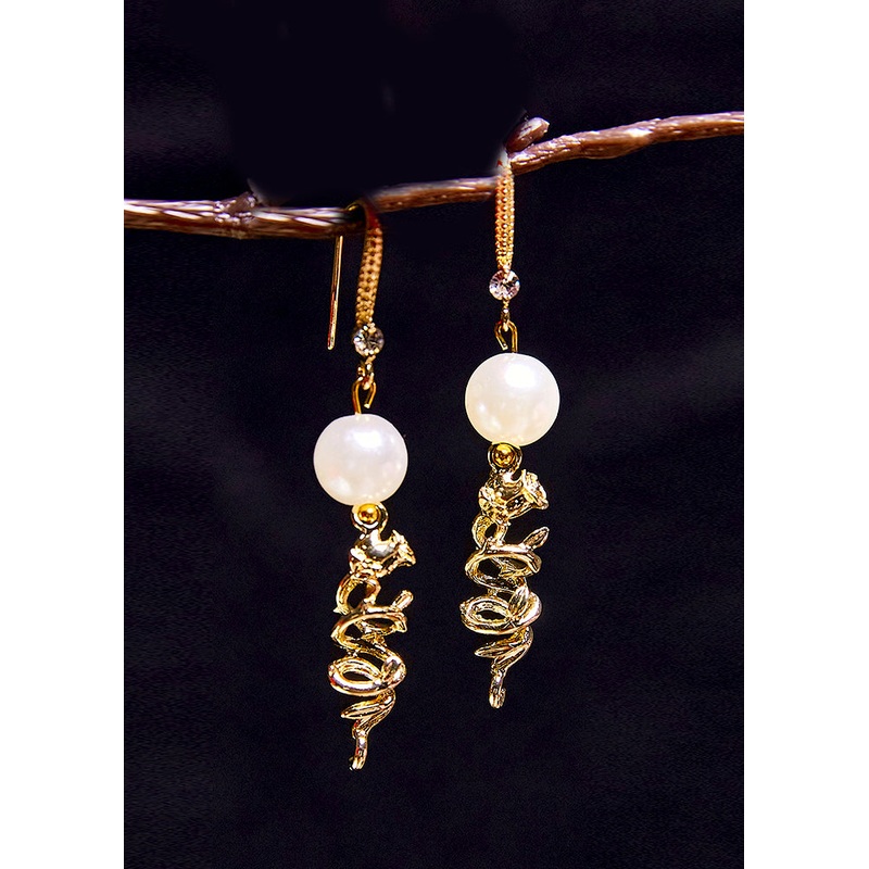 Women Original Design 14K Gold Pearl Drop Earrings