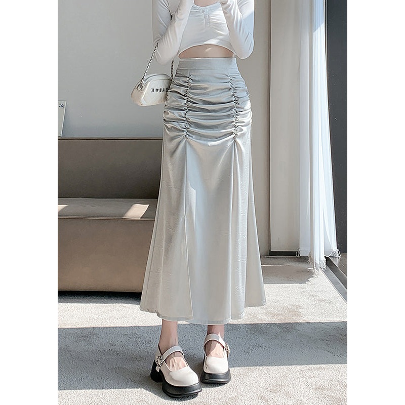 Apricot Side Open Silk Skirt Asymmetrical Wrinkled Spring