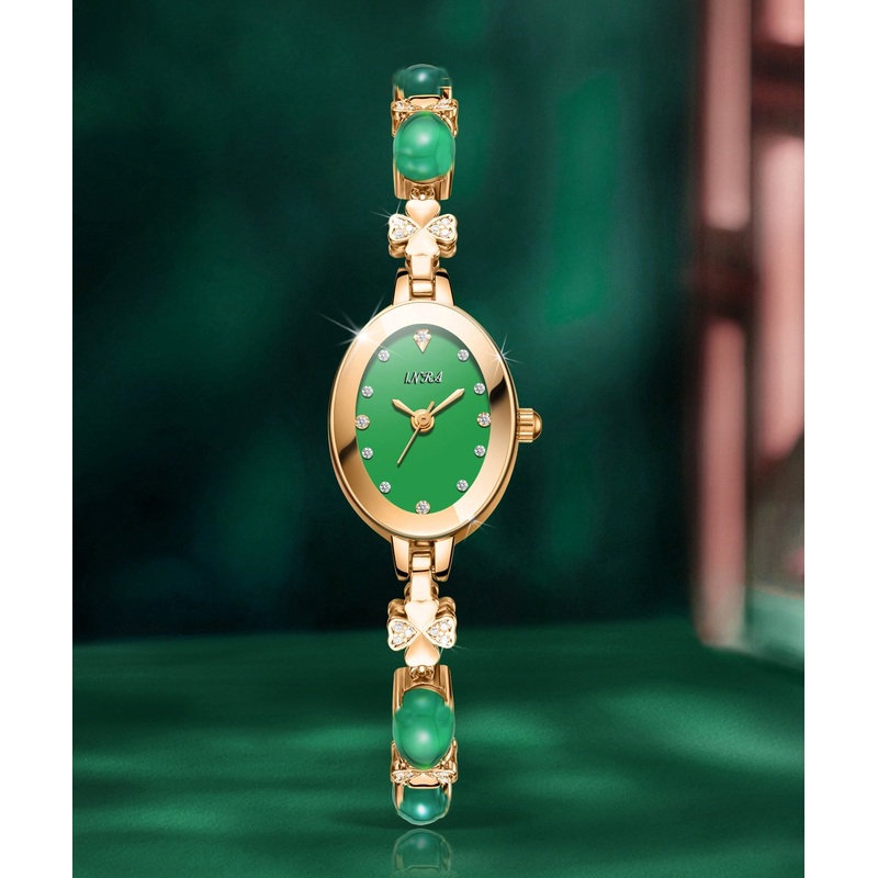 Beautiful Green Alloy Zircon Tempere Glass Watches