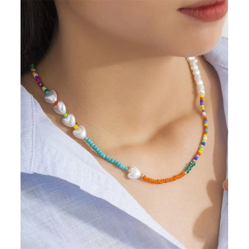 Beautiful Rainbow Crystal Pearl Seed Beads Love Gratuated Bead Necklace