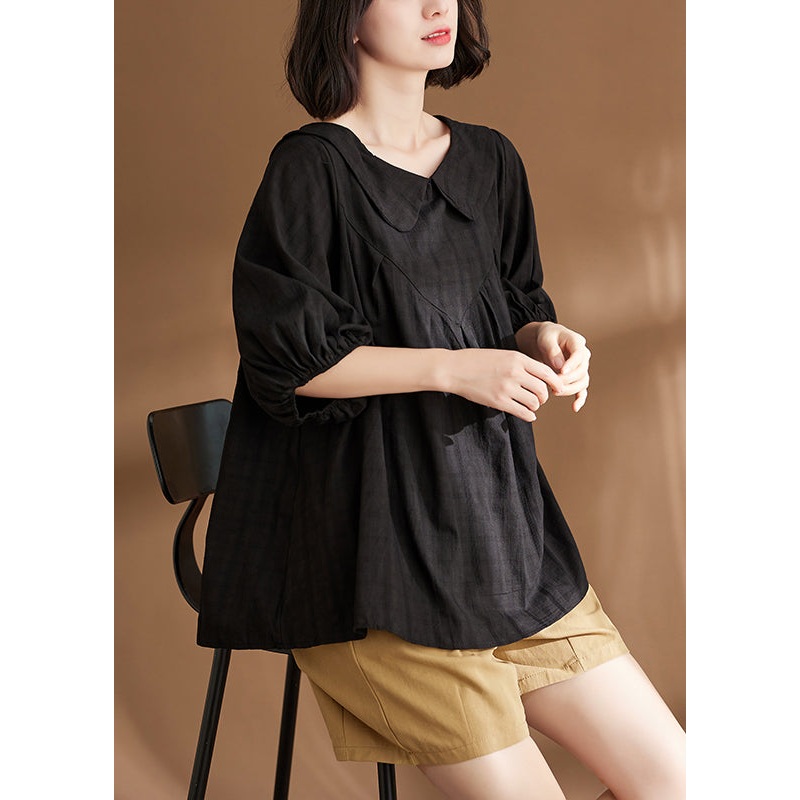 Black Peter Pan Collar Top Half Sleeve
