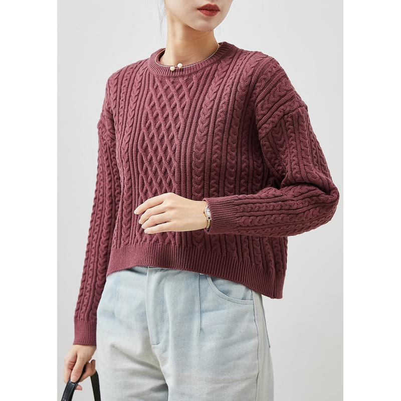 Bohemian Purple Chunky Oversized Cable Knit Sweater Winter
