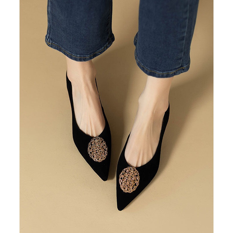 Boutique Comfy Black Suede High Heels Pointed Toe