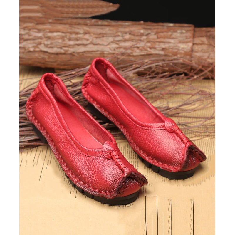 Comfortable Mulberry Cowhide Leather Splicing Flat Shoes