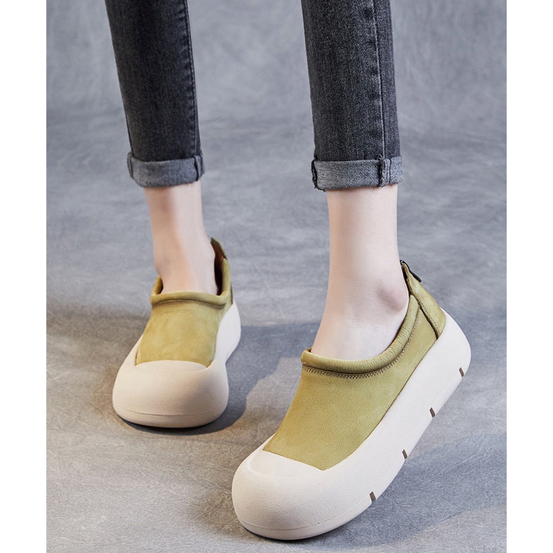 DIY Fruit Green Cowhide Leather Splicing Platform Loafer Shoes