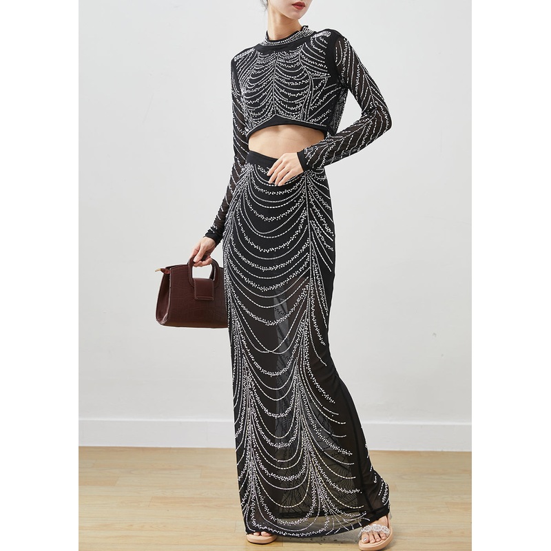 Fashion Black Zircon Silm Fit Tulle Two Pieces Set Spring