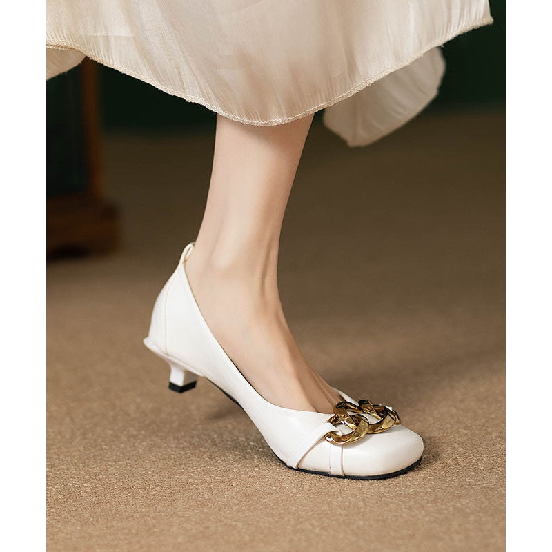 Fashion Sequined Splicing Kitten Heels White Faux Leather