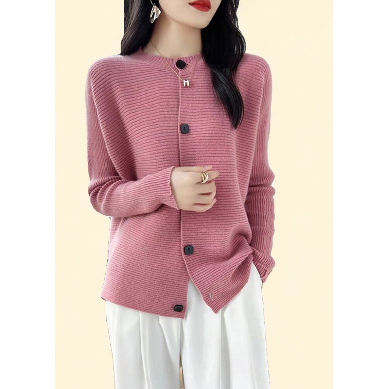 Fine Pink O-Neck Button Cotton Knit Cardigans Fall