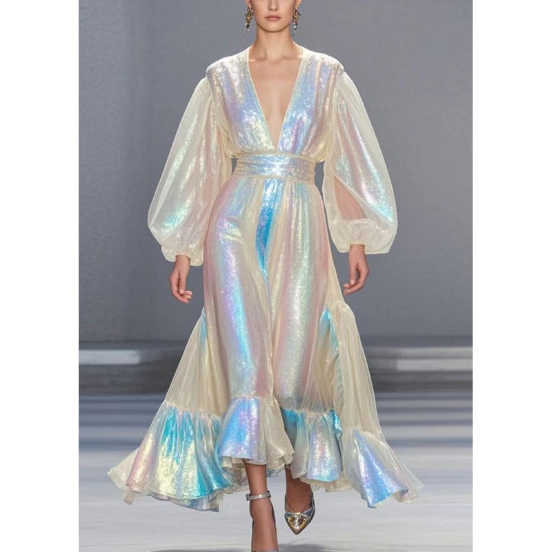 French Champagne Cinched Exra Large Hem Full Dress Fall